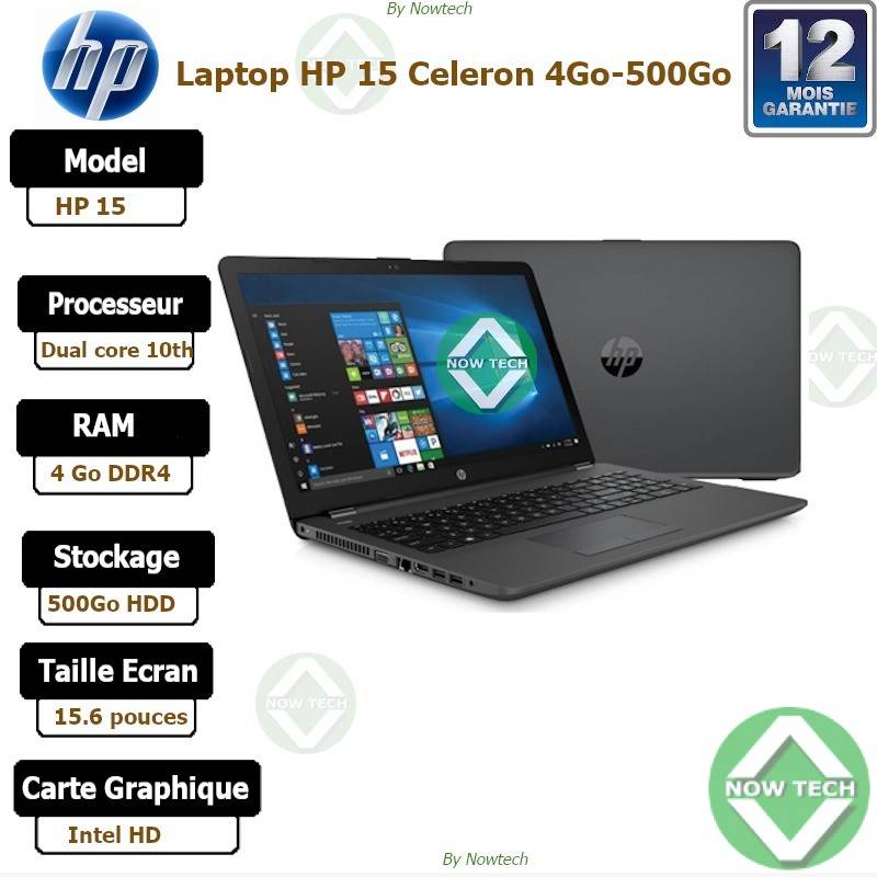 Pc portable Hp 15- 15.6″ – Intel Dual Core – 4Go – 500Go – Noir