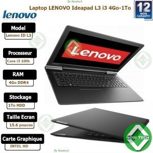 Lenovo IDEAPAD L3 15IML05 Core i3 : 10 ième génération 4GB RAM / 1TB HDD écran 15.6" couleur Gris-souris