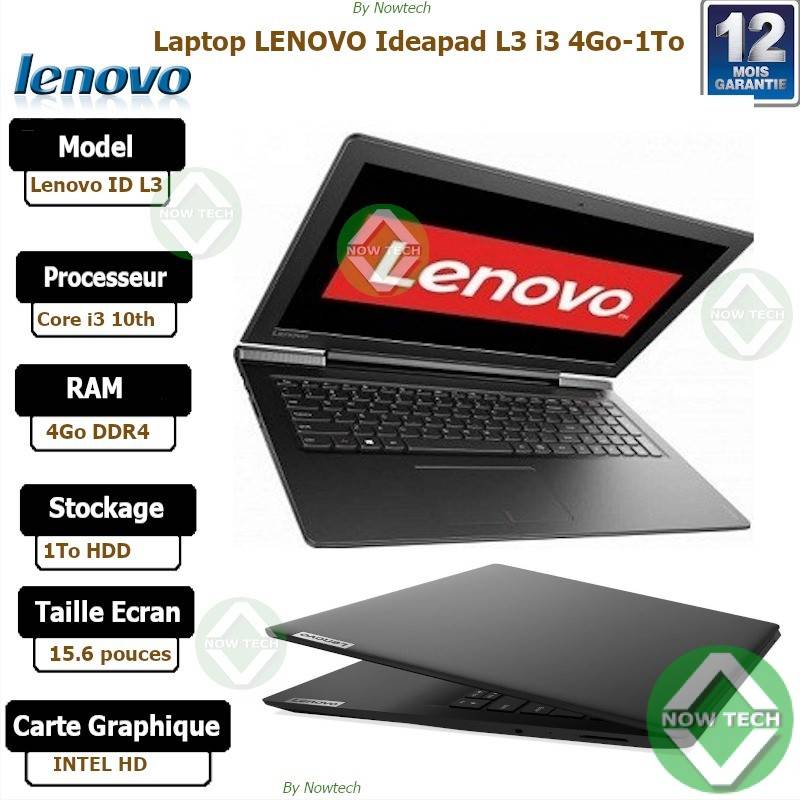 Ordinateur portable Lenovo ideapad V15 intel core i3-10e GEN. 4GB RAM & 1TB  HDD