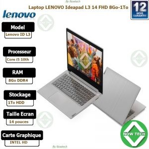LENOVO indeapad L3 taille 14''. Intel core i5-1021U 8Go de Ram et 1To de Disque dur HDD.