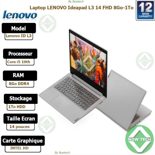 LENOVO indeapad L3 taille 14''. Intel core i5-1021U 8Go de Ram et 1To de Disque dur HDD.