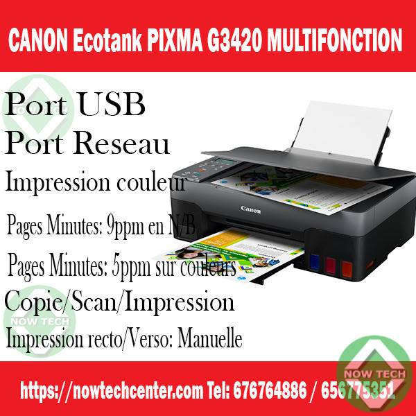 Imprimante Multifonction Ecotank Canon PIXMA G3420 bon prix et moins cher  en vente au Cameroun