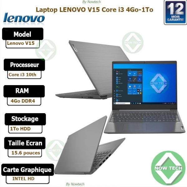 Lenovo v15 intel core i3 10e generation 4Go de Ram 1To de disque dur HDD, 15.6" clavier AZERTY