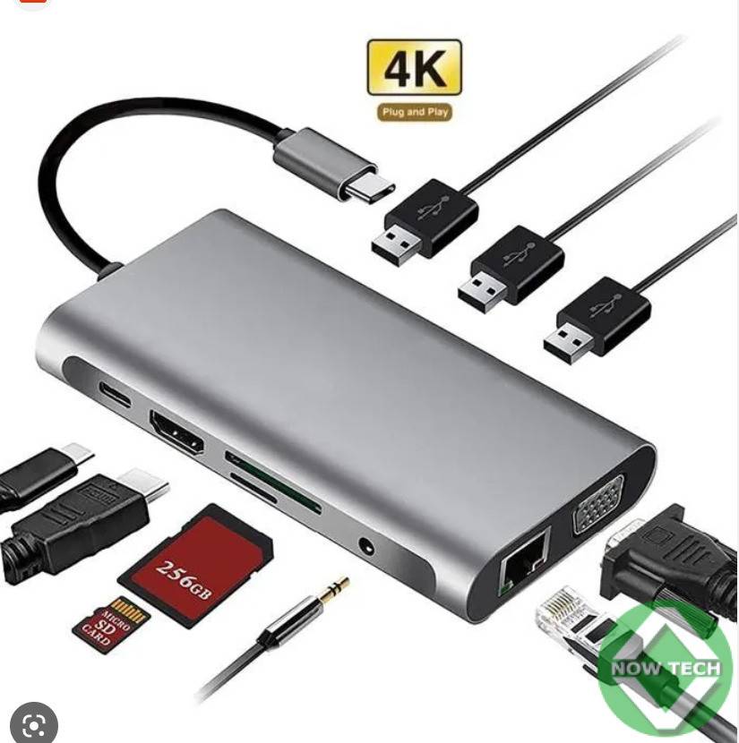 Adaptateur hub Type C vers 11 en 1 (HDMI, VG1, Type C, USB, SD