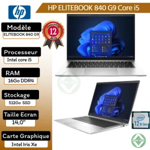 LAPTOP HP ELITEBOOK 840 G9 Intel Core i5 12eme génération 512Go SSD 16Go RAM 14″ FHD bon prix en vente au Cameroun