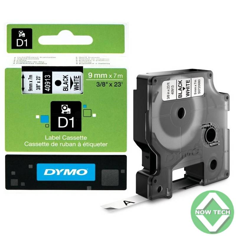 Ruban d'étiquettes Dymo D1 pour imprimante, 45013 noir sur blanc
