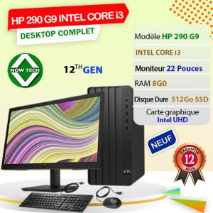 DESKTOP COMPLET HP 290 G9 INTEL CORE i3 12ieme Gen, 8Go de RAM, 512Go SSD, moniteur 22 pouces, neuf  bon prix bon prix en vente au Cameroun