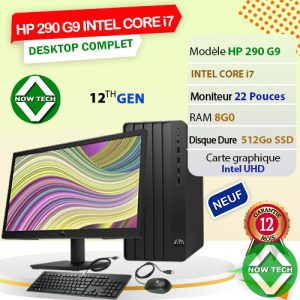 DESKTOP HP 290 G9  INTEL CORE i7 12ieme Gen, 8Go de RAM, 512Go SSD, moniteur 22" bon prix