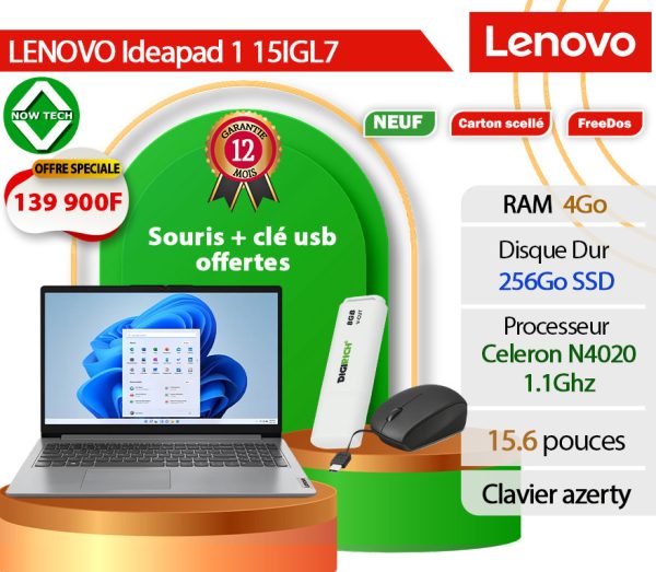 Lenovo IdeaPad 1 15IGL7 15," Intel Celeron N4020 4 Go RAM 256 Go SSD