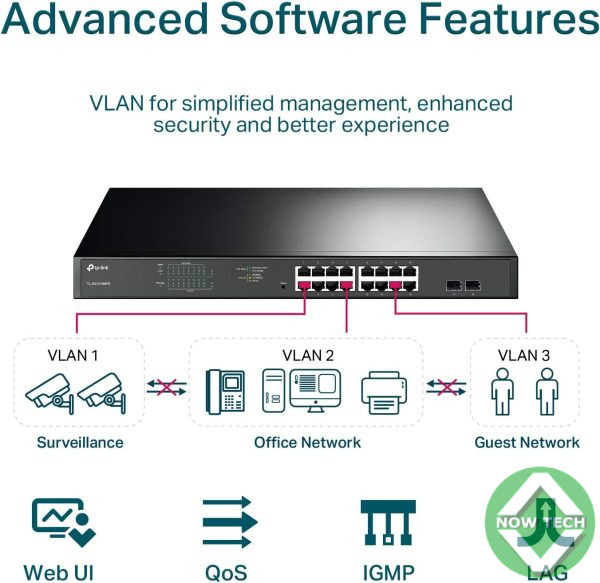 Switch TP-LINK 16 ports LT-CG1218MPE Samrt PoE Giga avec 2 ports SFP