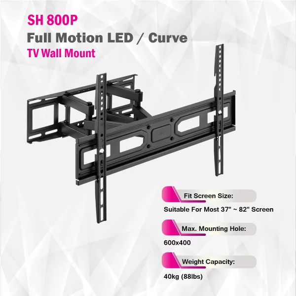 Support mural Skill Tech SK-800P pour téléviseur a mouvement complet de 37 a 82 pouce